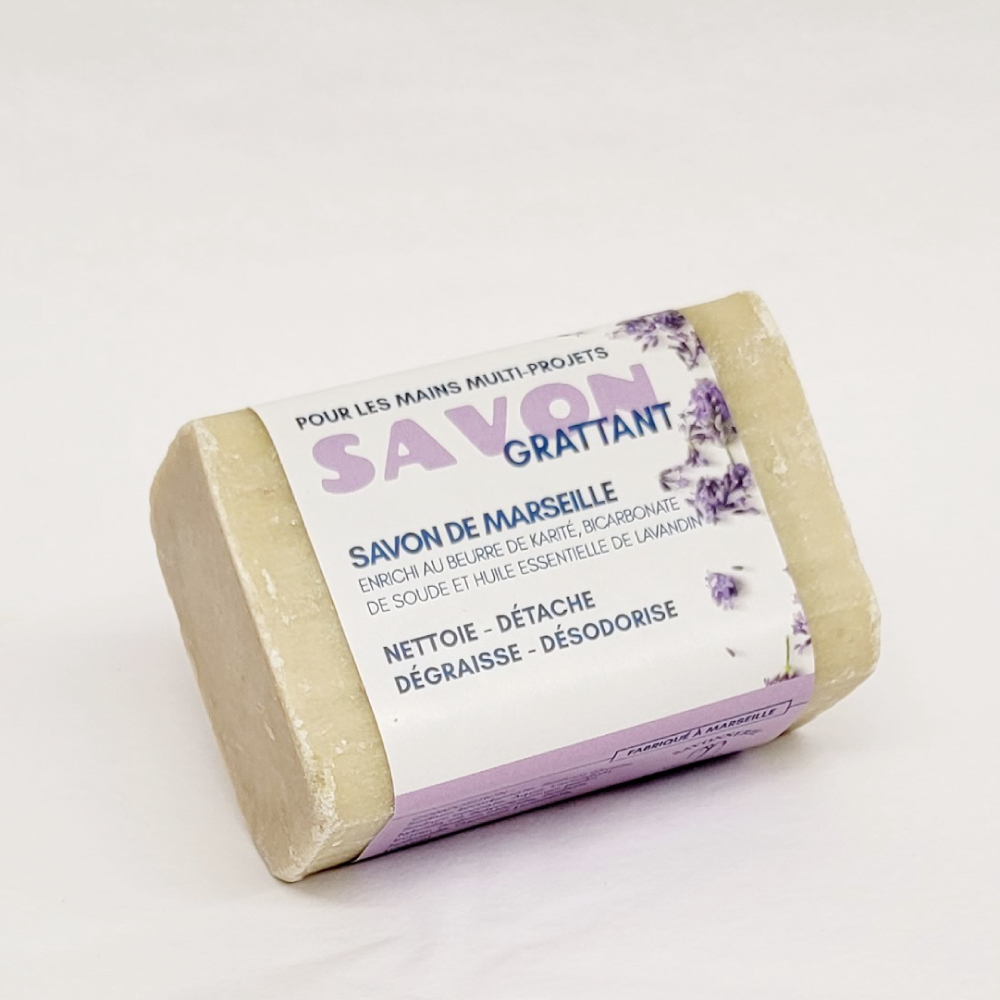 Barre de savon de Marseille Grattant avec Karité 125g - H.E. Lavande -  Boutique Au savon de Marseille