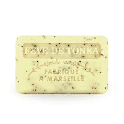 Savonnette parfumée Fève de Tonka avec graines de pavot, de face