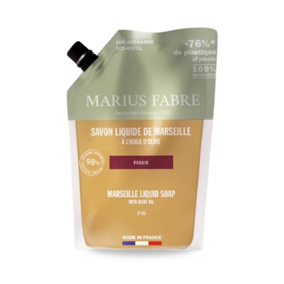 M-BESL1LFI-R_Savon-liquide-de-Marseille-liquid-soap-bien-être-well-being-figue-fig-1L-1 Savon liquide de Marseille, recharge en sac 1L, parfumé à la figue