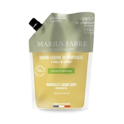 Liquid Marseille soap, 1L refill pouch, orange blossom scented